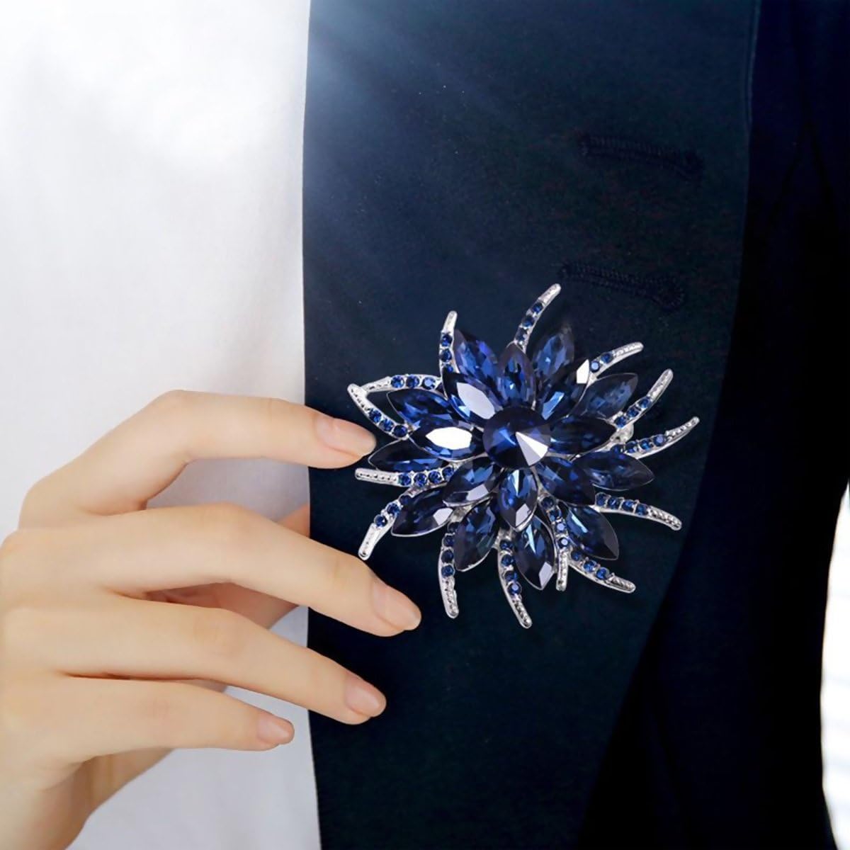 Flower Brooch Pin For Women Brides Created Blue Crystal Brooch, Crystal, Crystal