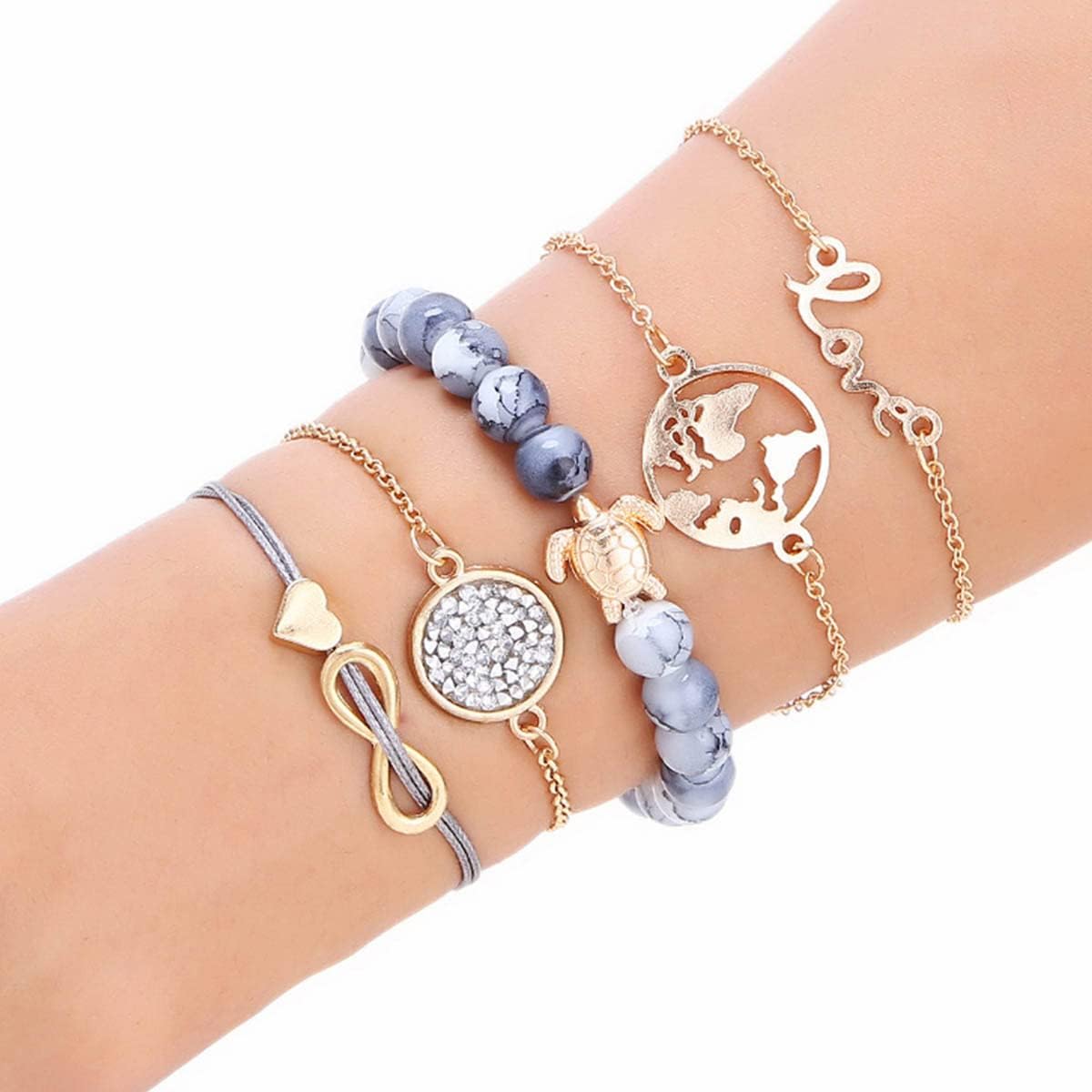 Boho Beaded Bracelets Simple String Bracelet Cute Metal Bracelet Chain Star Moon Map Lucky 8 Heart Decoration Stackable Layered Hand Jewelry Accessioes Set for Women