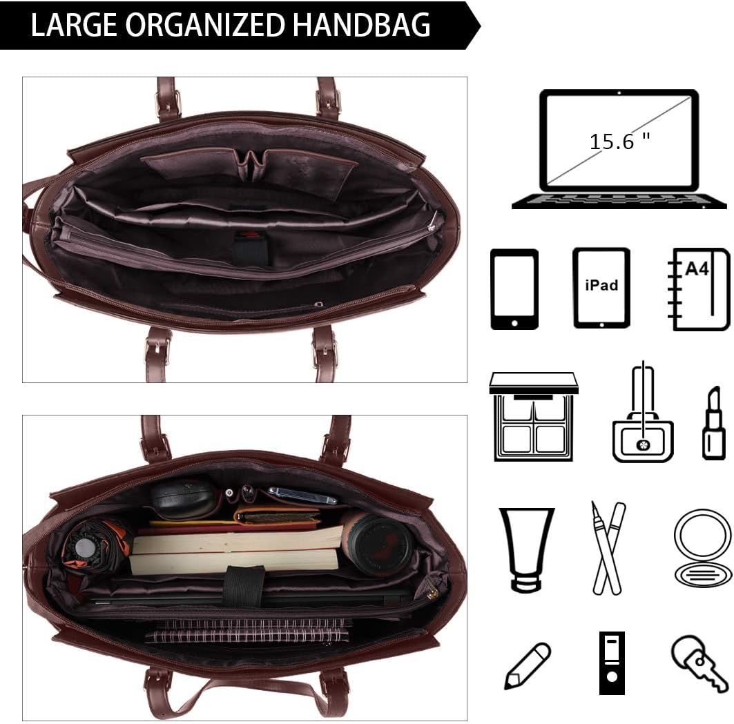 NEWHEY Laptop Bags for women Large Leather Handbags Ladies Laptop Tote Bag Business Work Shoulder Bag Lightweight 15.6 Inch