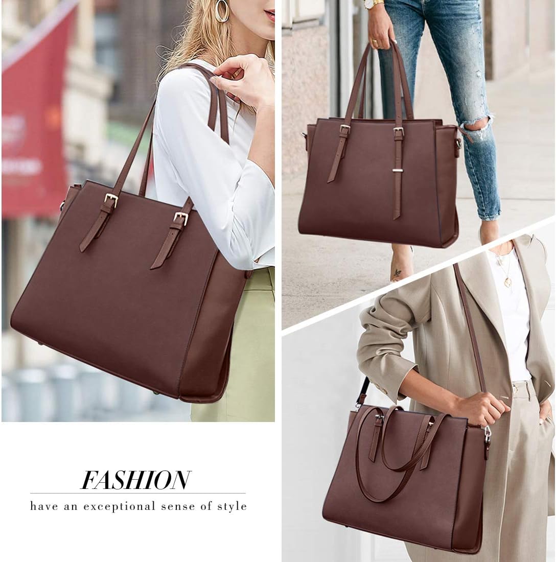 NEWHEY Laptop Bags for women Large Leather Handbags Ladies Laptop Tote Bag Business Work Shoulder Bag Lightweight 15.6 Inch