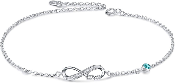 Infinity Ankle Bracelet for Women, 925 Sterling Silver Charm Adjustable Anklet 9+2''