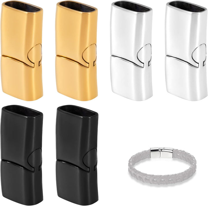 Bracelet Clasp Magnetic Jewelry Clasps Stainless Steel Leather Cord End Clasps for DIY Rope Bracelet Necklace Buckle Jewelry Making Hole: 12x6mm Silver 6 Pieces