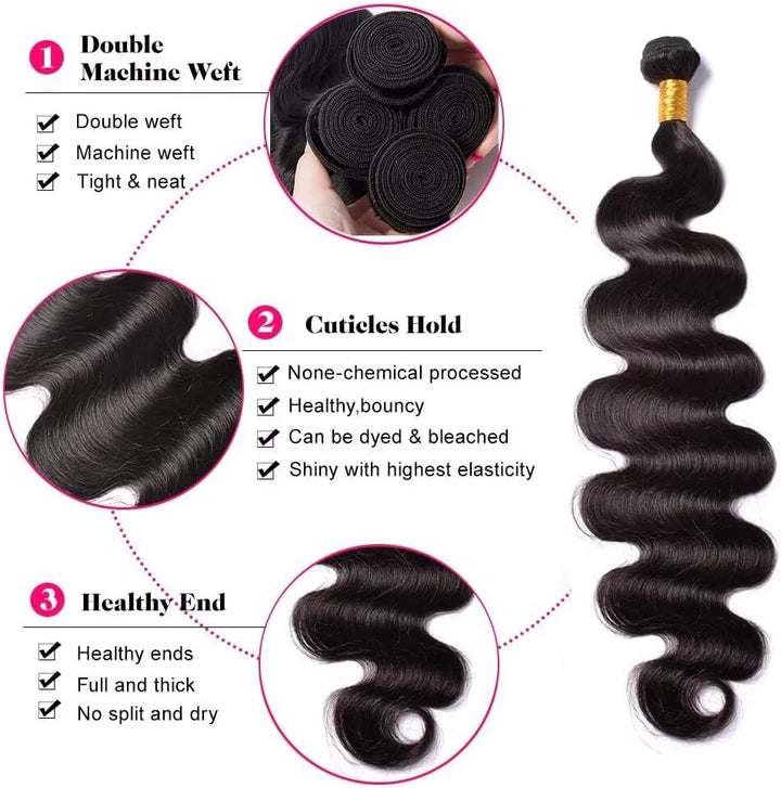 MSGEM Body Wave Bundles Human Hair 3 Bundles 20 22 24 inch 12A Brazilian Body Wave Human Hair Weave 100% Unprocessed Virgin Human Hair Extensions for Black Women Natural Color