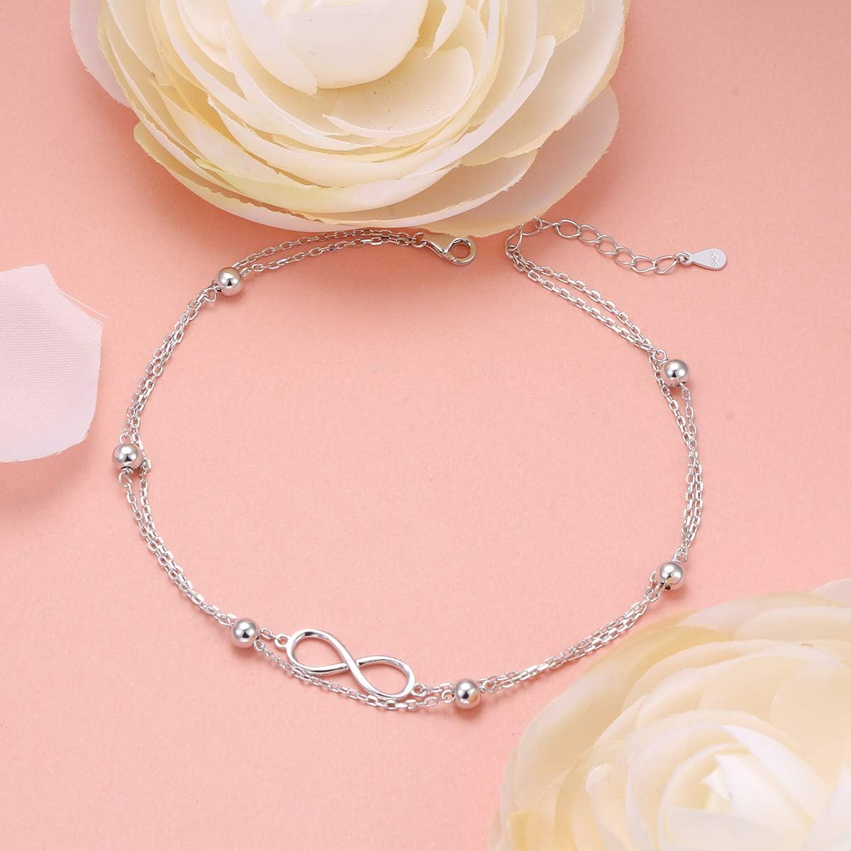 S925 Sterling Silver Evil Eye Hamsa Hand/Butterfly/Cross/Celtic Knot/Infinity/Heart Anklets for Women Girls, Adjustable 9 10 11 Inches Foot Chain Jewelry