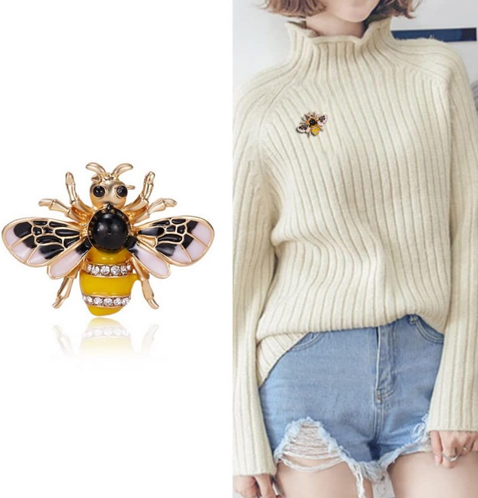 Bee Brooches Crystal Insect Themed Bee Brooch Animal Fashion Bee Design for Women Girls Cloth Accessories Daily Jewelry