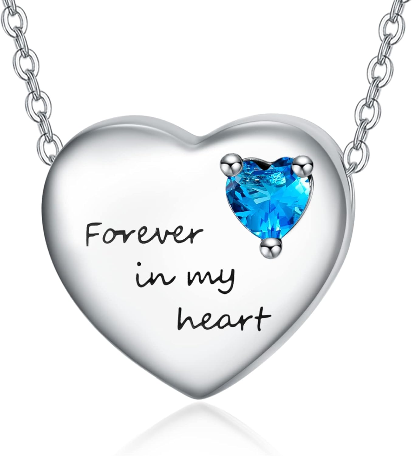 KINGWHYTE Ashes Necklace for Women 925 Sterling Silver Heart Urn Necklace for Ashes with Blue Love Zircon Forever in My Heart Cremation Jewellery Funnel Kit for Ladies Men