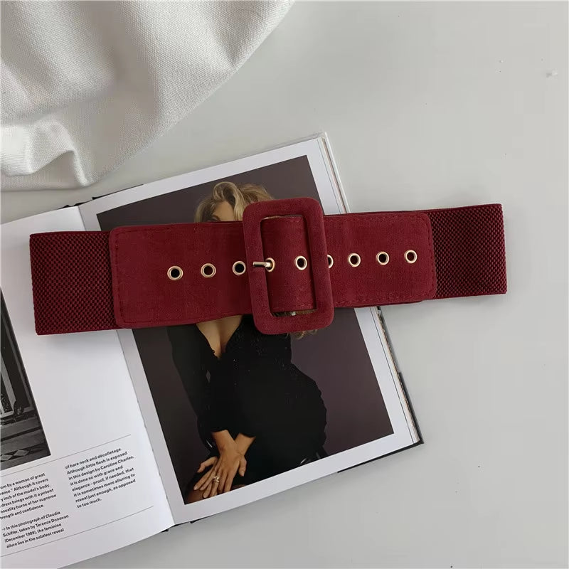Women Belt Stretch Wide Waist Belts Metal Buckle Leather Strap Female Apparel Accessories Dress Waist Summer