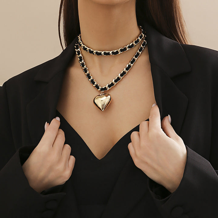 Big Love Double-layer Chains Design Necklace Women Street Punk Style