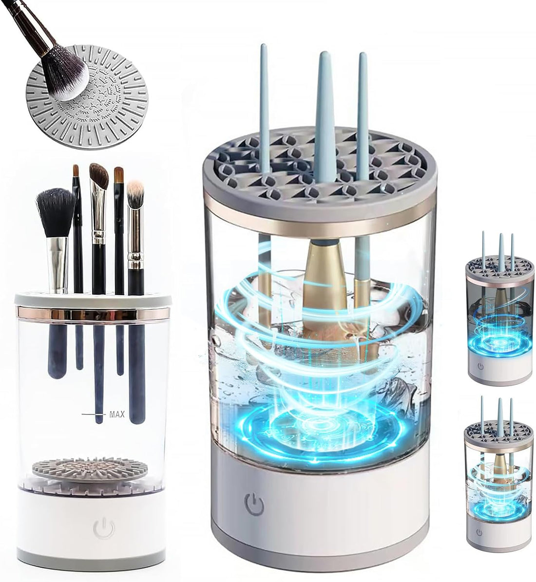 Electric Makeup Brush Cleaner Machine Automatic Portable USB Reusable Make Up Brush Cleaner Set for Quick Cleaning and Drying All Size Beauty Makeup Brushes(White)