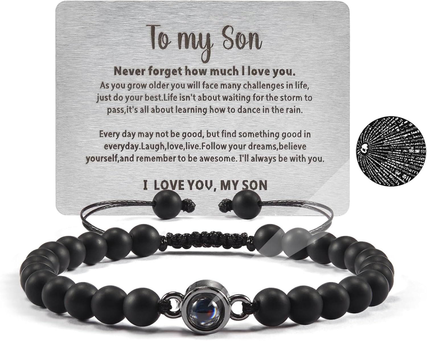 SUNSH Father's Day Gift, Dad Bracelet, Gift for Dad, Mens Bracelets,Father's Day/Thanksgiving/Birthday Gift, I Love You in 100 Languages Projected Stone Bracelet, Personalised Gifts