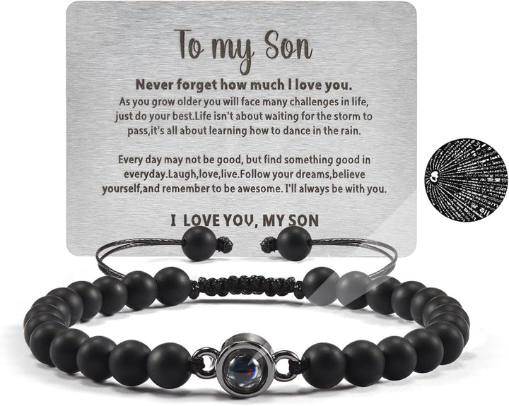SUNSH Father's Day Gift, Dad Bracelet, Gift for Dad, Mens Bracelets,Father's Day/Thanksgiving/Birthday Gift, I Love You in 100 Languages Projected Stone Bracelet, Personalised Gifts