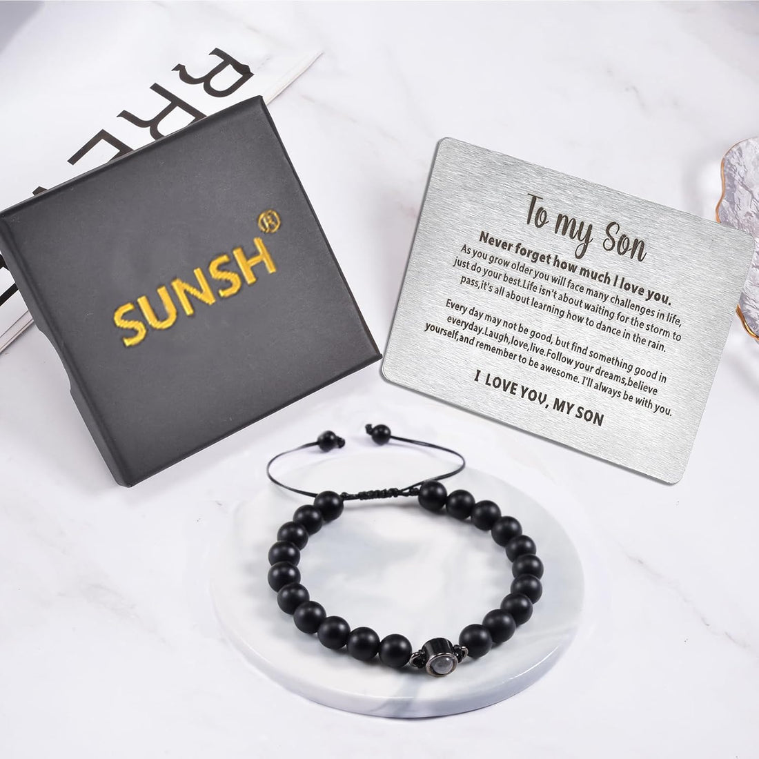 SUNSH Father's Day Gift, Dad Bracelet, Gift for Dad, Mens Bracelets,Father's Day/Thanksgiving/Birthday Gift, I Love You in 100 Languages Projected Stone Bracelet, Personalised Gifts