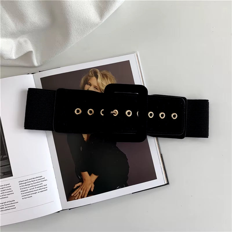 Women Belt Stretch Wide Waist Belts Metal Buckle Leather Strap Female Apparel Accessories Dress Waist Summer