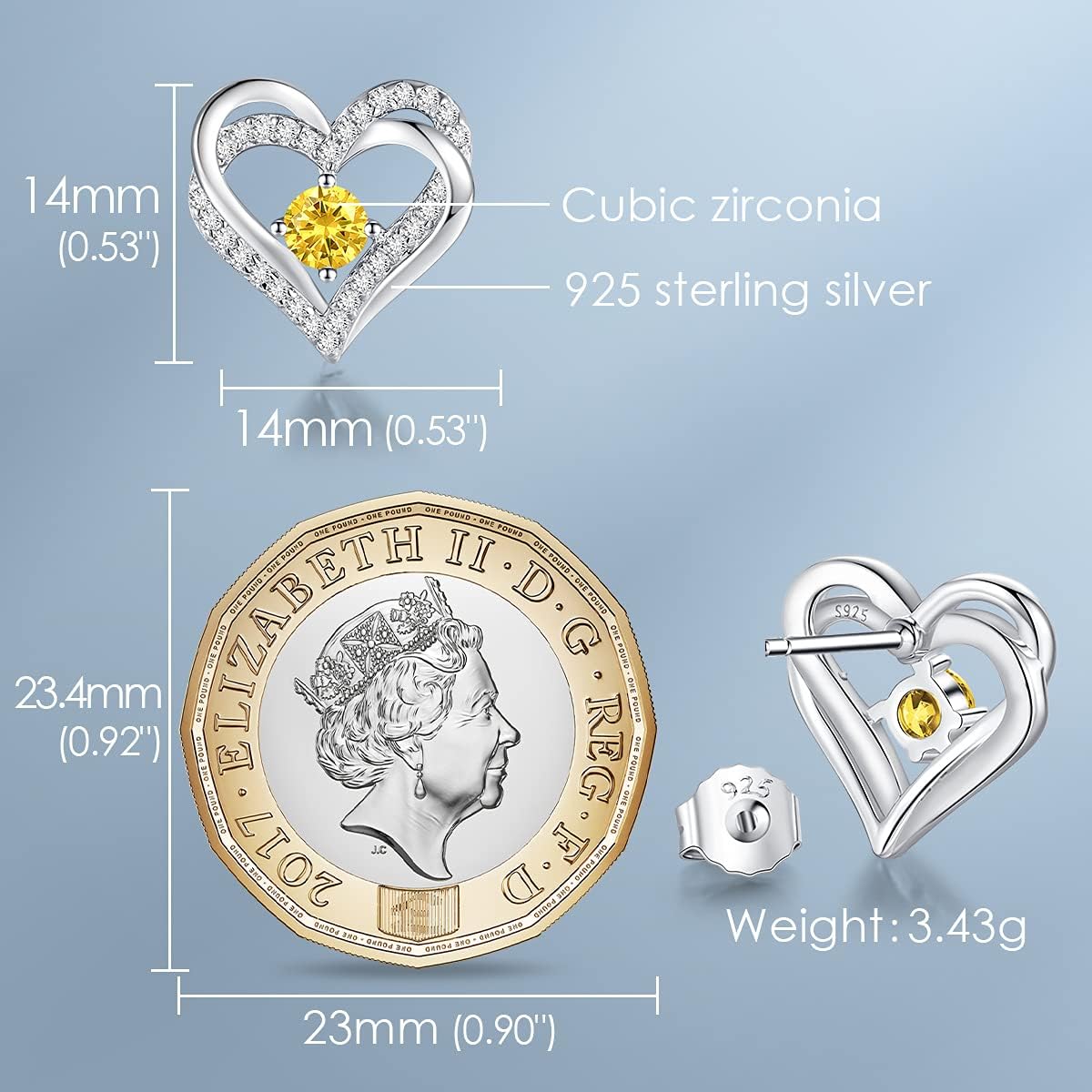 CDE Sterling Silver Heart Stud Earrings - Women's Jewellery for Christmas, Anniversary, Birthday Gifts