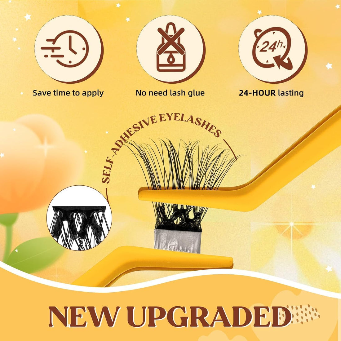 QUEWEL Pre Glued Eyelashes Natural Lash Clusters, C Curve Pre Glued Cluster Lashes, Strong Hold 10-16MM No Glue Needed Self Adhesive Eyelashes DIY at Home(MJ02-DH)