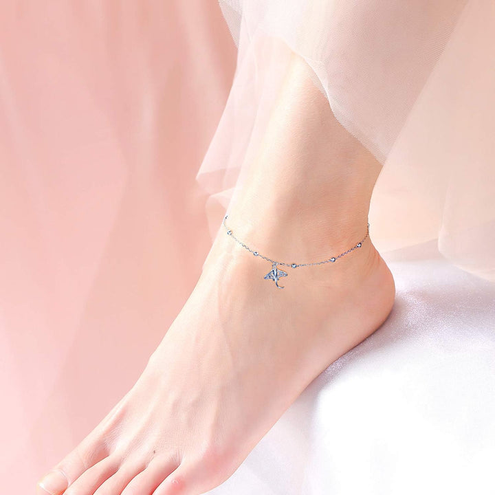 DAOCHONG Anklet for Women S925 Sterling Silver Adjustable Foot Beaded Heart Charm Ankle Bracelet Anklets Jewelry