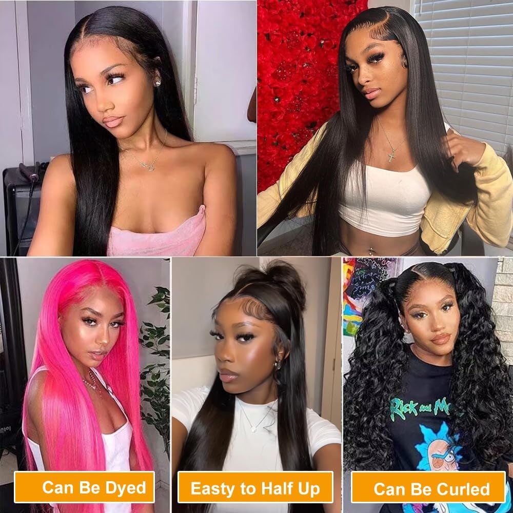 Straight HD Lace Front Wig Human Hair Pre Plucked 13x6 Pre Bleached Knots Lace Frontal Wig For Women 180 Density HD Transparent Lace Front Human Hair Wig 24 Inch
