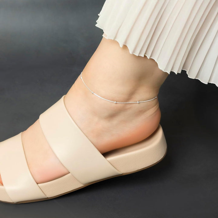 Amberta Italian Sterling Silver Anklet for Women 925 | Adjustable Ankle Bracelets for Women Beaded Heart Summer Jewellery