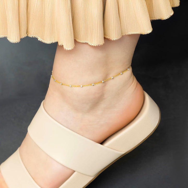 Amberta Italian Sterling Silver Anklet for Women 925 | Adjustable Ankle Bracelets for Women Beaded Heart Summer Jewellery