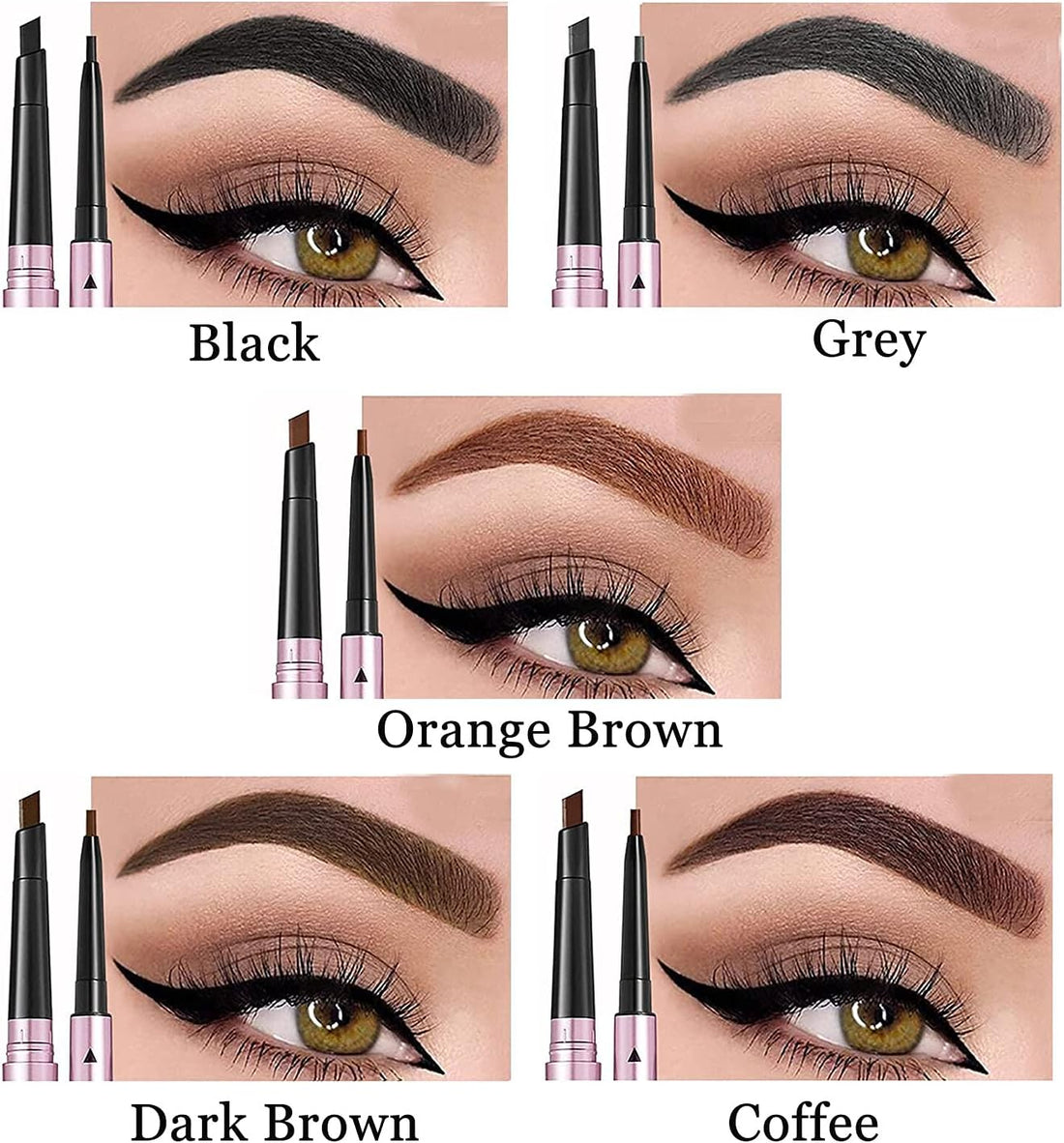 Mihqy 2 PCS Eyebrow Pencil with Brow Brush, Dual Ended Eyebrow Pen, Automatic Makeup Cosmetic Tool(Grey)