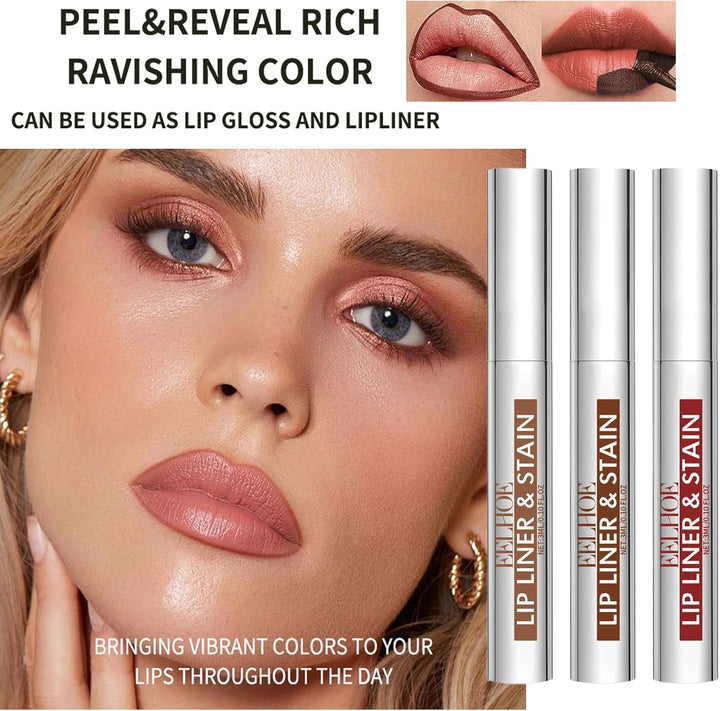 3 Colors Peel off Lip Stain Tattoo, Peel Off Lip liner Tattoo with Matte Finish, Infused with Vitamin E, Tattoo Lipstick Long Lasting Plump Lip Makeup Gift for Women