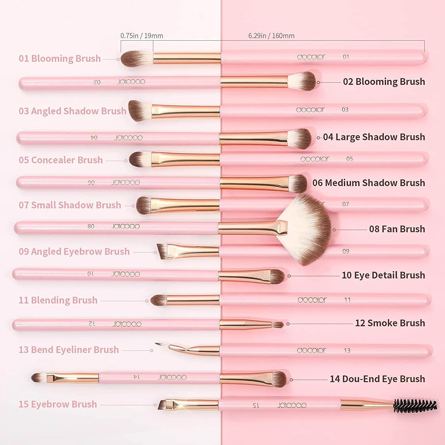 Docolor Eye Makeup Brushes 15Pcs Synthetic Eyeshadow Brush Eye Makeup Brush Set with Soft Hairs Professional Eye Shadow Blending Concealer Eyebrow Eye Liners Premium Eye Make Up Brushes Set(Pink)