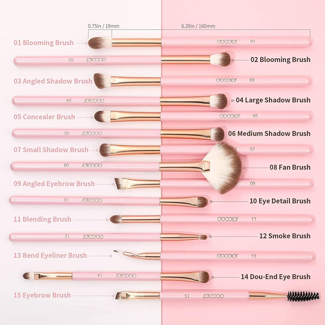 Docolor Eye Makeup Brushes 15Pcs Synthetic Eyeshadow Brush Eye Makeup Brush Set with Soft Hairs Professional Eye Shadow Blending Concealer Eyebrow Eye Liners Premium Eye Make Up Brushes Set(Pink)
