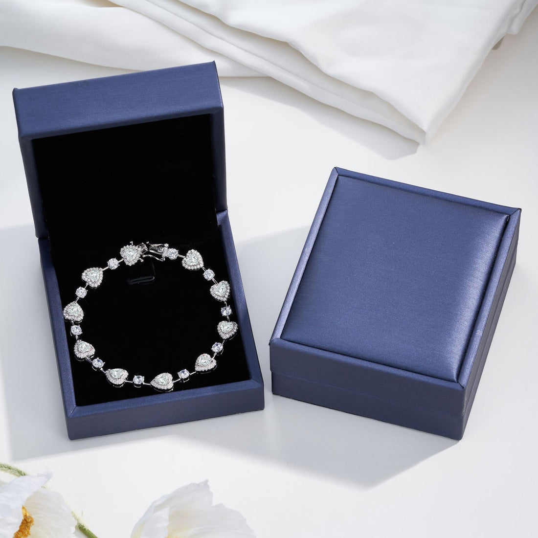 Sterling Silver Tennis Bracelet Birthstone Bracelets for Women, Fine Jewellery Heart Gemstone Birthstone Charm Birthday Anniversary Jewellery Gifts for Women Mothers, 18CM