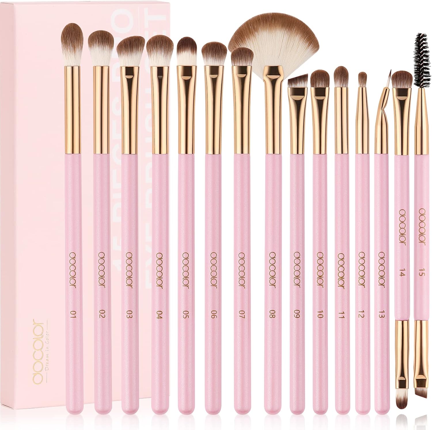 Docolor Eye Makeup Brushes 15Pcs Synthetic Eyeshadow Brush Eye Makeup Brush Set with Soft Hairs Professional Eye Shadow Blending Concealer Eyebrow Eye Liners Premium Eye Make Up Brushes Set(Pink)