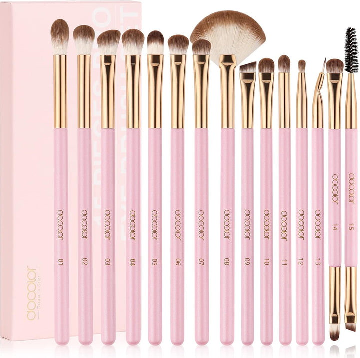 Docolor Eye Makeup Brushes 15Pcs Synthetic Eyeshadow Brush Eye Makeup Brush Set with Soft Hairs Professional Eye Shadow Blending Concealer Eyebrow Eye Liners Premium Eye Make Up Brushes Set(Pink)