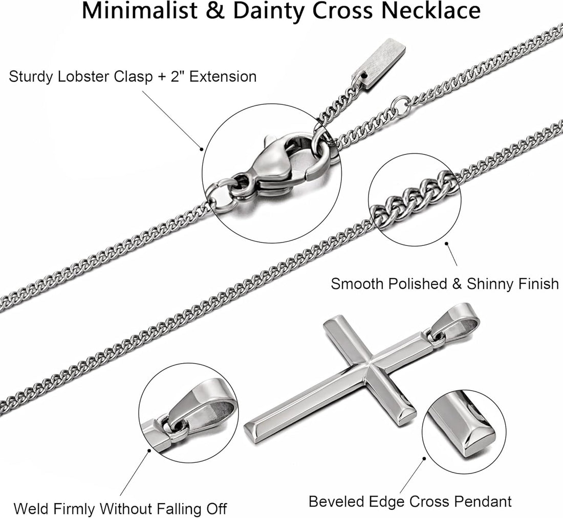 Cross Necklace for Men, Stainless Steel Men's Cross Necklace, Chain with Cross Pendant Silver Black Gold, Stylish Gift for Men Him