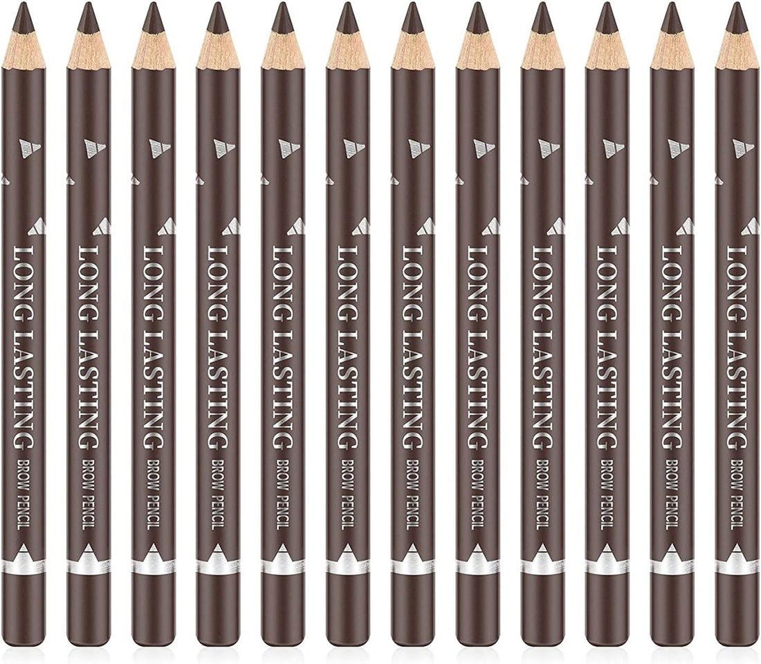 Go Ho 12 PCS Brown Eyebrow Eyeliner Pencil Set, Waterproof Eyebrow Pencil,Long-lasting Sweat-proof Eyeliner Makeup Brow Tint Pen(Dark Brown)