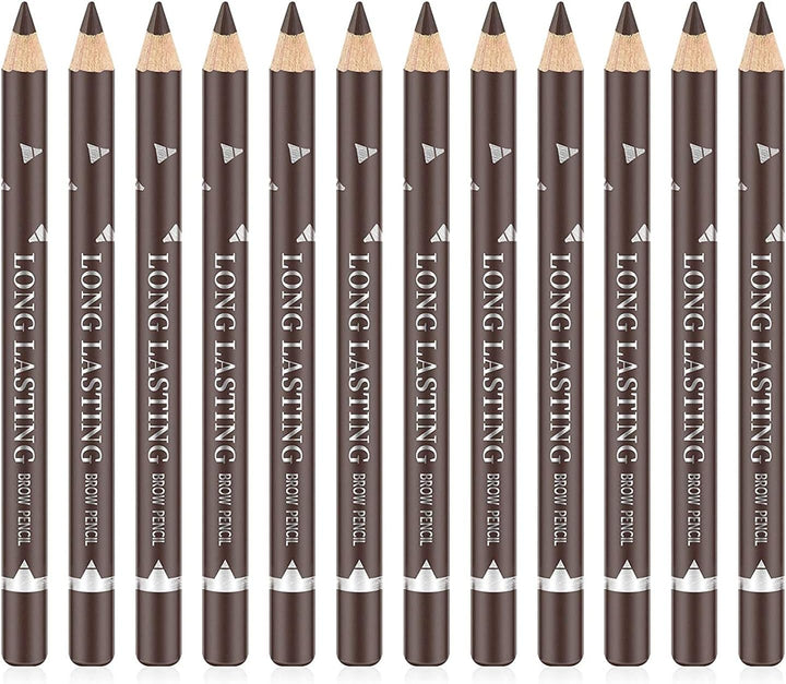 Go Ho 12 PCS Brown Eyebrow Eyeliner Pencil Set, Waterproof Eyebrow Pencil,Long-lasting Sweat-proof Eyeliner Makeup Brow Tint Pen(Dark Brown)