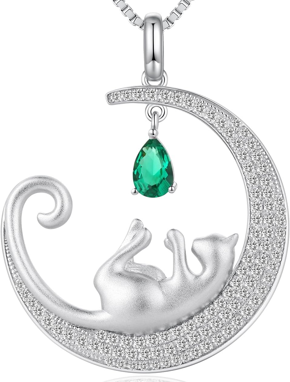 Jiamiaoi Cat Necklace for Women 925 Sterling Silver Cat Necklace Cute Cat Jewelry,Diamond Cat Necklace Cubic Zirconia Silver Necklaces for Women