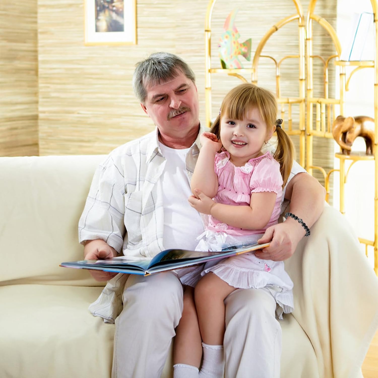 SUNSH Father's Day Gift, Dad Bracelet, Gift for Dad, Mens Bracelets,Father's Day/Thanksgiving/Birthday Gift, I Love You in 100 Languages Projected Stone Bracelet, Personalised Gifts
