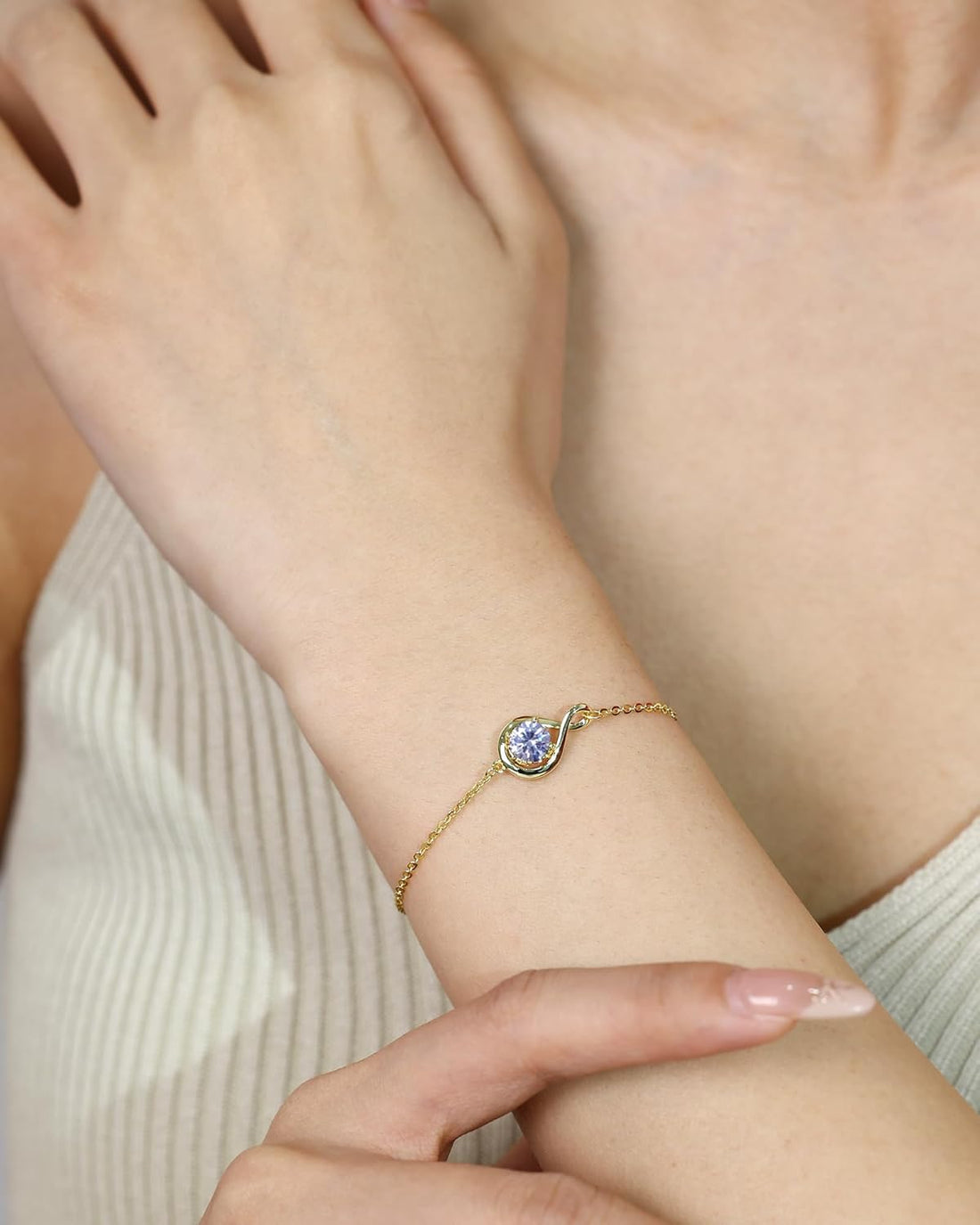 FANCIME Bracelet 925 Sterling Silver Yellow Gold Plated Infinity Birthstone Bracelets for Women Fine Jewellery Birthday Gifts for Her Mom Wife, Chain Length 6.7"+1.2" Extend