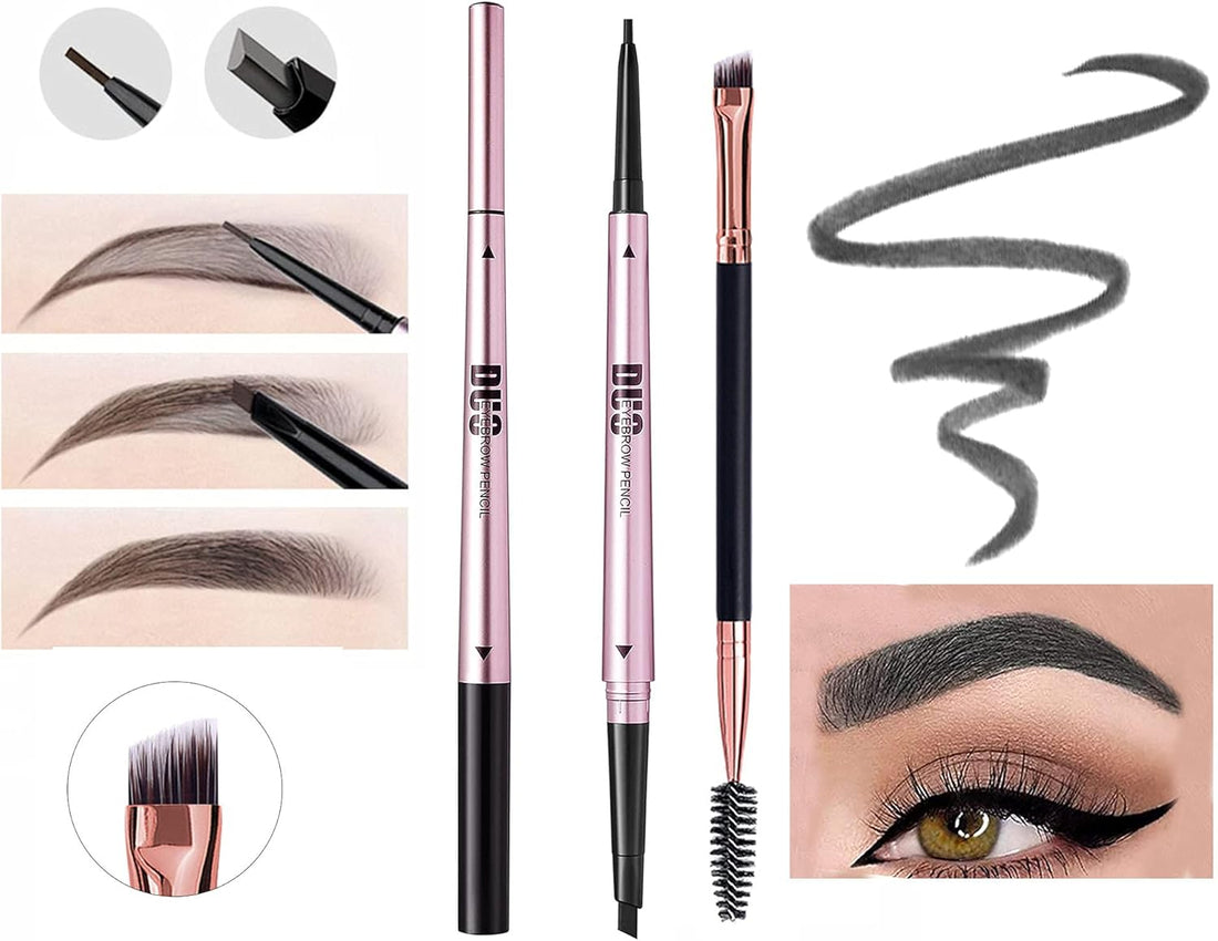 Mihqy 2 PCS Eyebrow Pencil with Brow Brush, Dual Ended Eyebrow Pen, Automatic Makeup Cosmetic Tool(Grey)
