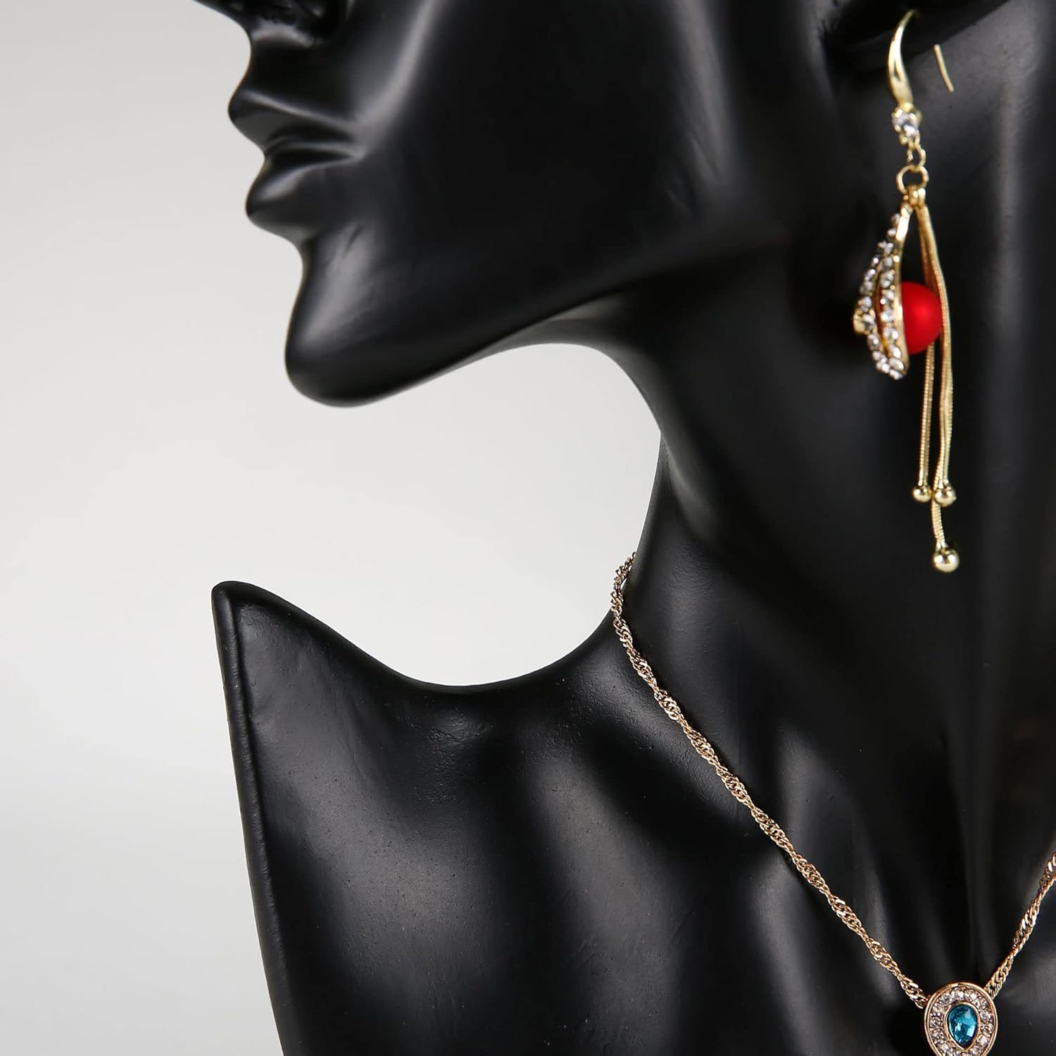 SOUJOY Jewelry Display Stand, Mannequin Earring Stand, Black Resin Pendant, Boutique Bust Holder Organizer for Show Jewelry, Necklace, Earrings, Rings