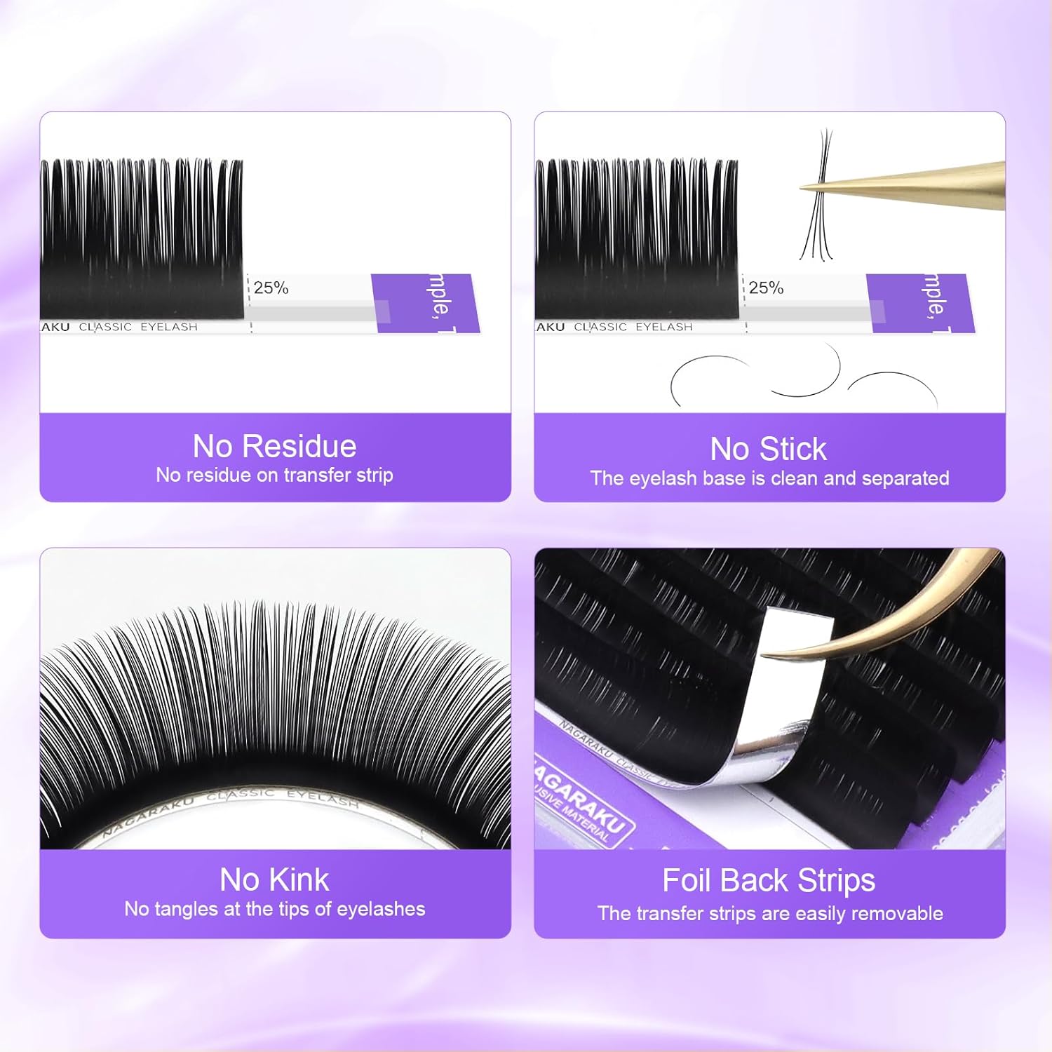 NAGARAKU Extension Eyelash Supplies Classic 1:1 Lashes Individual Volume Lash Extensions Soft Single Eyelashes Natural Semi Permanent Eyelashes Matte Black 16 Rows (0.03mm D Curl 8mm)