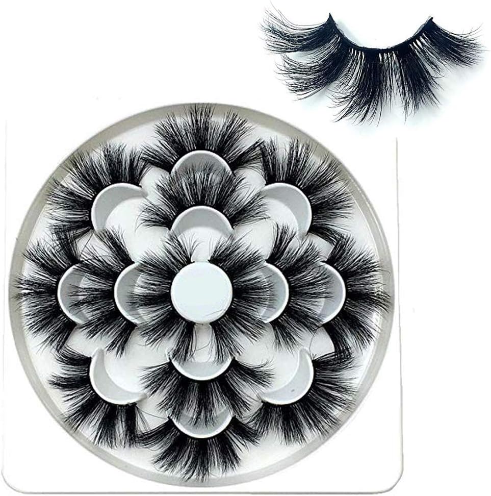 OCHILIMA 25mm Lashes Handmade Strip Eyelashes Dramatic Long Soft Wispy 3D False Eyelashes for Women Bold Makeup 7 Pairs Fluffy Lashes