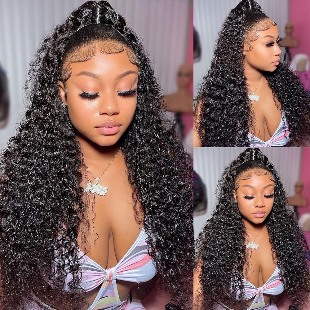 Bele Water Wave 13x4 Lace Front Wigs Human Hair 180% Density 26 inch Brazilian Deep Water Transparent Lace Front Wigs for Women Curly Hair Wig Natural Color