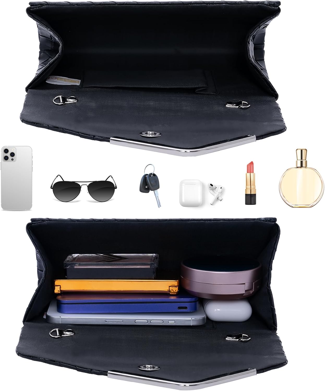 Larcenciel Women's Clutches, Shiny Sequins Evening Bags with Detachable Chain, Envelope Handbags for Ladies, Elegant Cross Body Shoulder Bags Purses Wallet for Women Bridal Prom Party Wedding