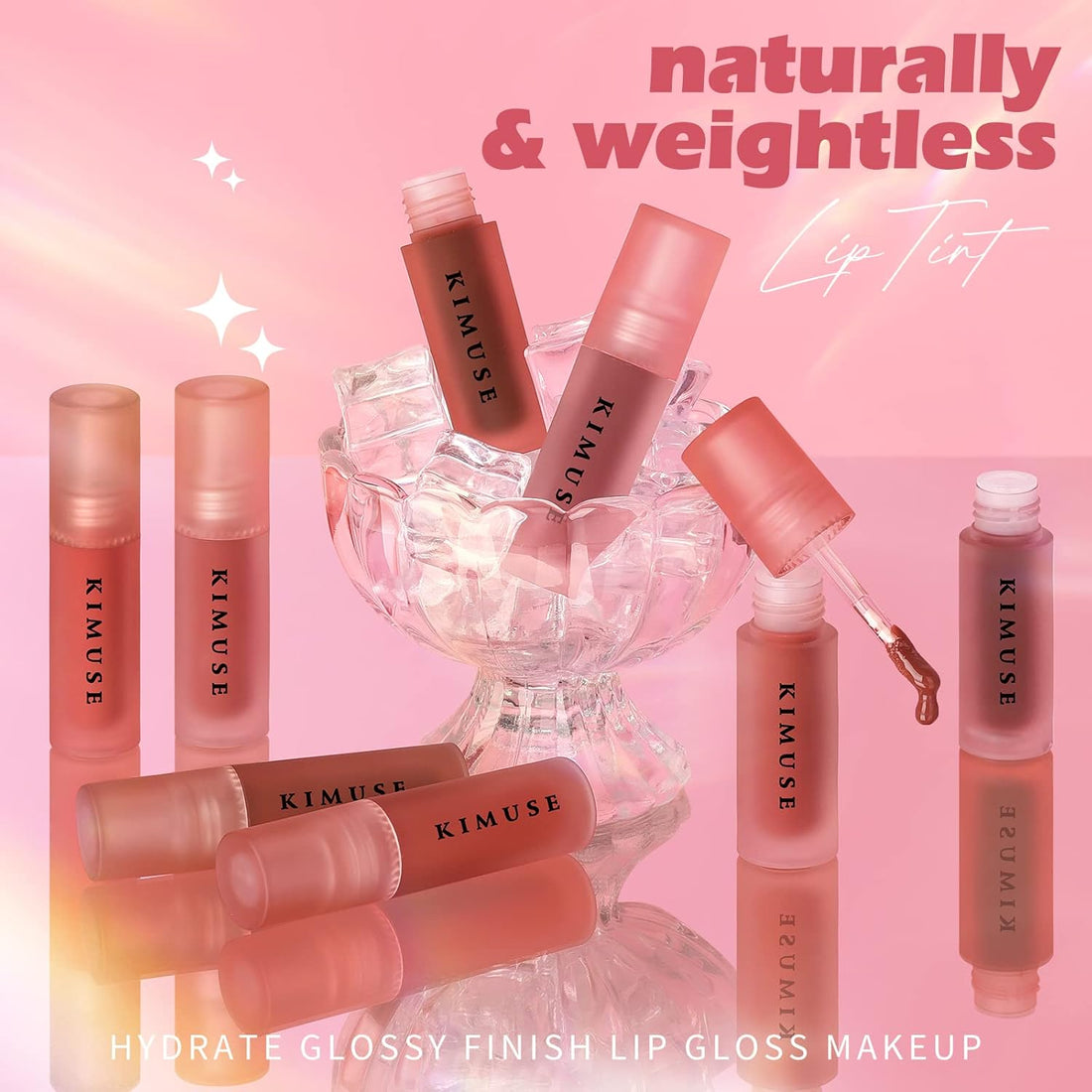 KIMUSE Water Gel Lip Tint Trio, Moisturizing Lightweight Lip Stain, Highly Pigmented Long Lasting Glossy Lipstain, Hydrate Glossy Finish Lipgloss Makeup