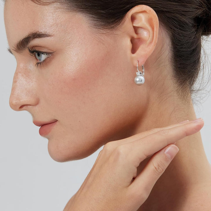 Jiahanzb Plated Pearl Earrings from Austria 925 Sterling Silver Earrings Hypoallergenic Pearl Drop Earrings Fine Jewelry for Women