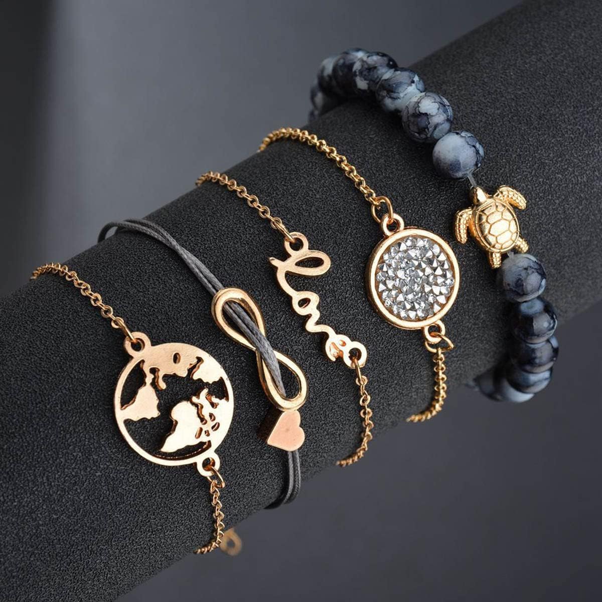 Boho Beaded Bracelets Simple String Bracelet Cute Metal Bracelet Chain Star Moon Map Lucky 8 Heart Decoration Stackable Layered Hand Jewelry Accessioes Set for Women