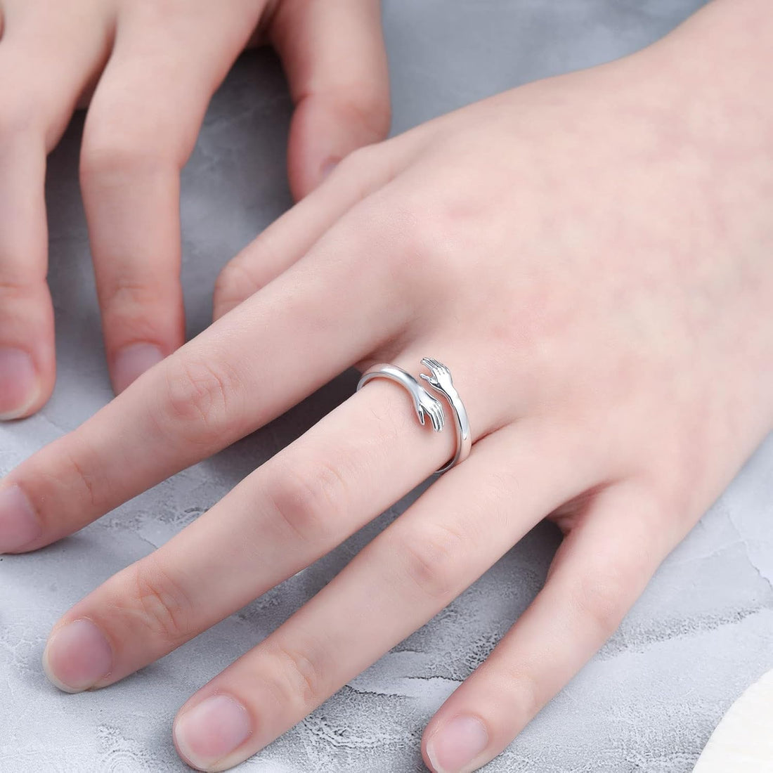 925 Sterling Silver Hug Rings for Women, I Love You Forever Love You Mother Gift Sister Gifts Engraved Words Hugging Hands Open Ring Friendship Jewelry Gift