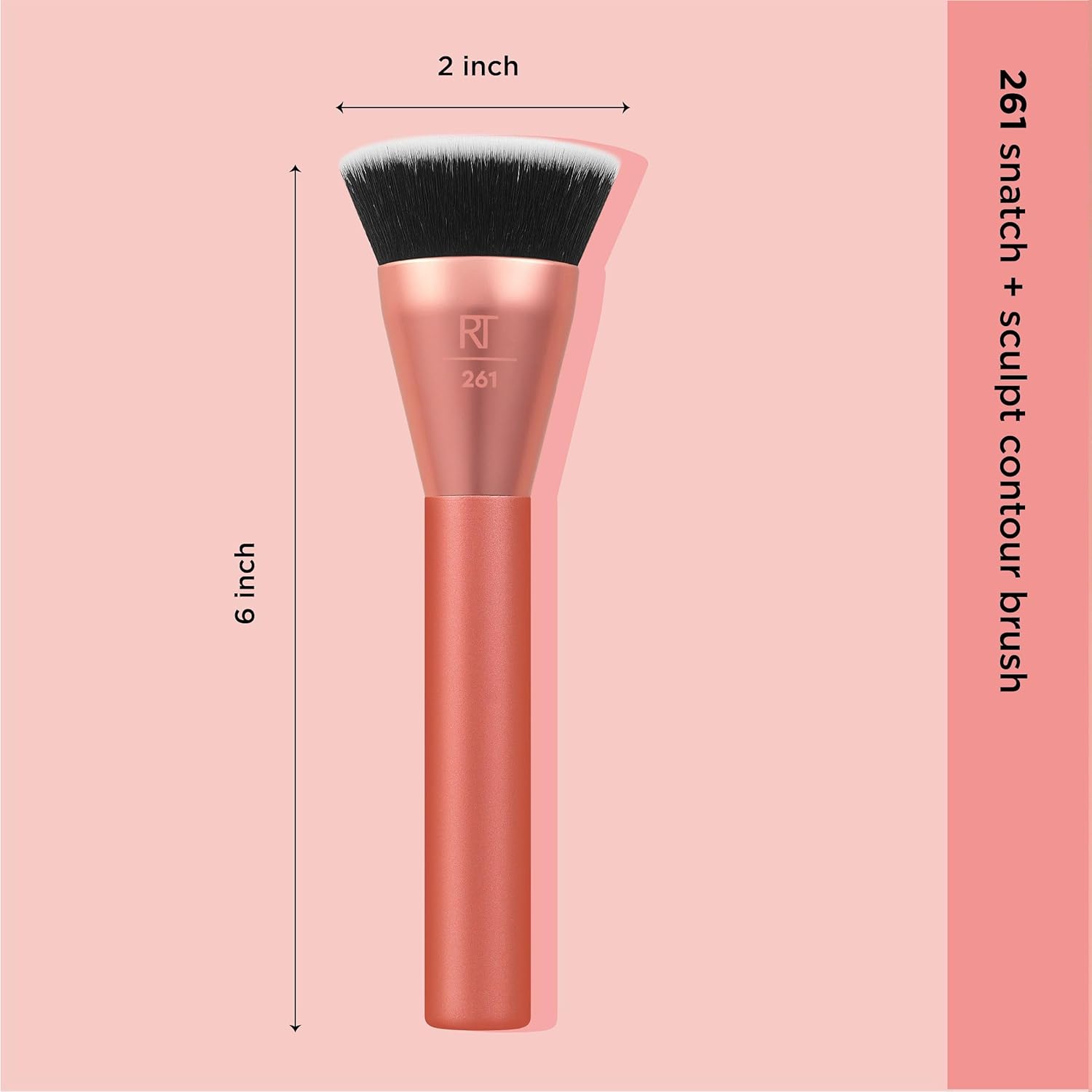Real Techniques Snatch + Sculpt Contour Makeup Brush, For Liquid and Cream Contour and Bronzer, Flat Top and Oval Head For Blending and Buffing, Dense,1 Count