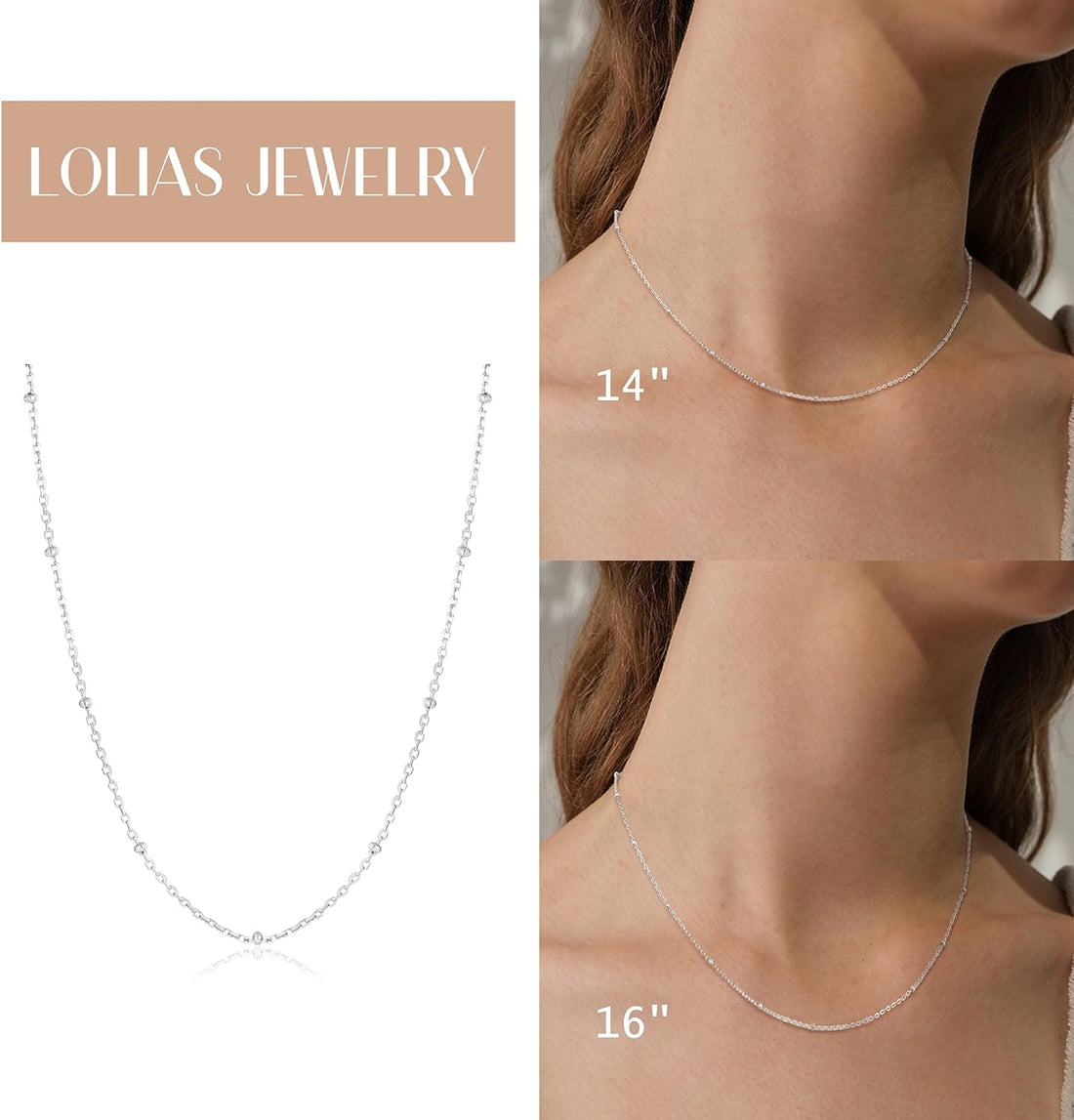 LOLIAS 925 Sterling Silver Necklaces for Women Girls Ladies 14K Gold Silver Necklace Chain Ball Bead Choker Necklace Gold Plated Necklace for Womens Teen Girlfriend Sister Friend Birthday