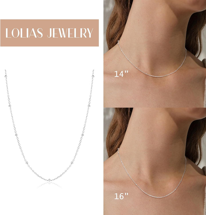 LOLIAS 925 Sterling Silver Necklaces for Women Girls Ladies 14K Gold Silver Necklace Chain Ball Bead Choker Necklace Gold Plated Necklace for Womens Teen Girlfriend Sister Friend Birthday