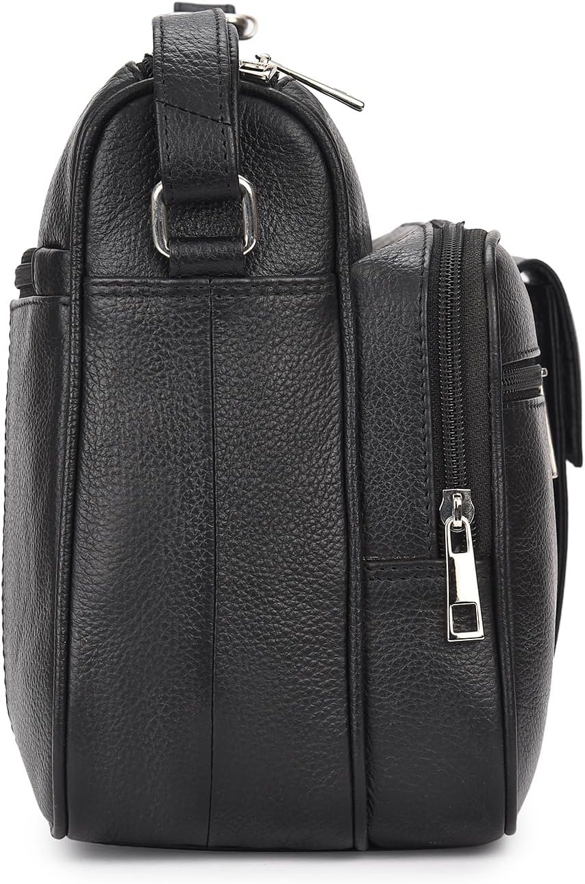 Quenchy London Ladies Real Leather Handbag - Cross Body Shoulder Hand Bag with 6 Pockets – Large Phone Holder – Single Adjustable Across Chest Strap - Designer Satchel Side Style - QL189M